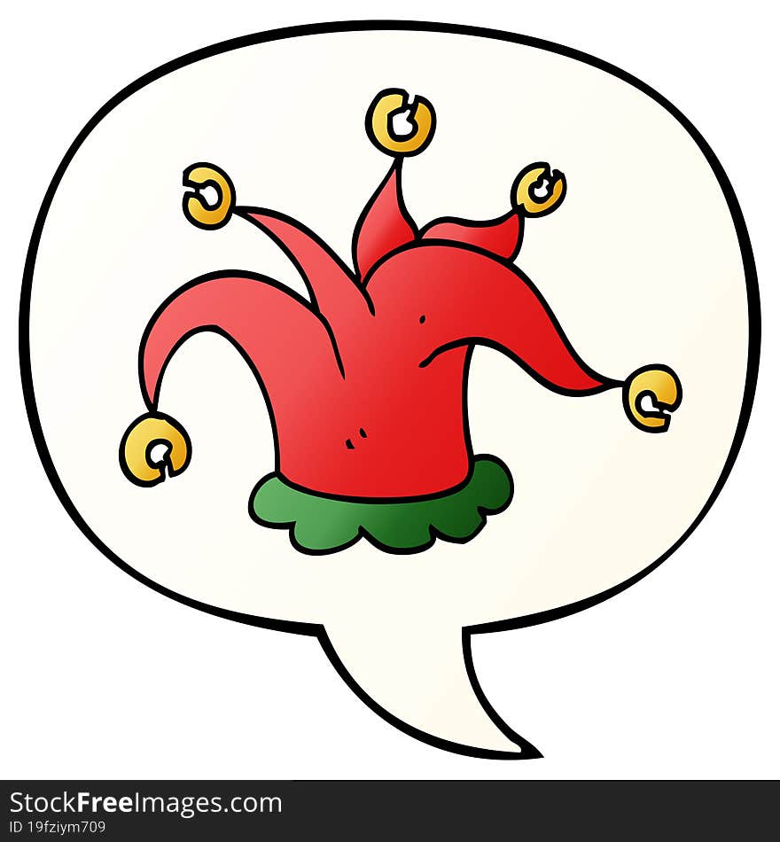 cartoon jester hat and speech bubble in smooth gradient style