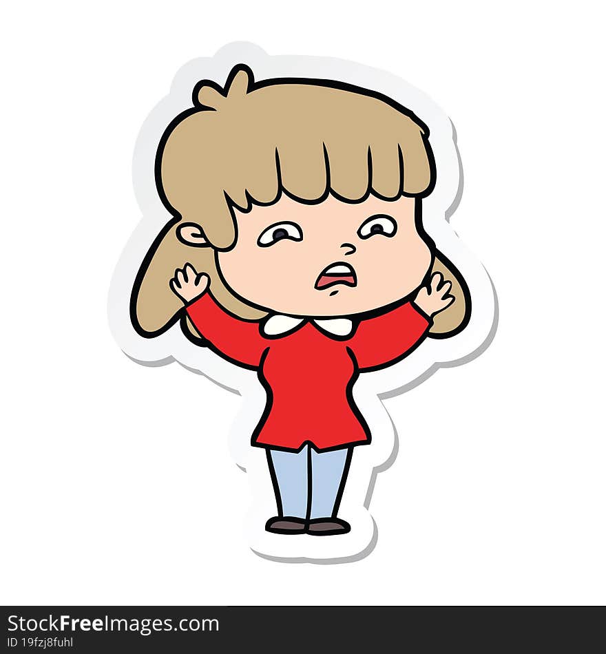 sticker of a cartoon worried woman