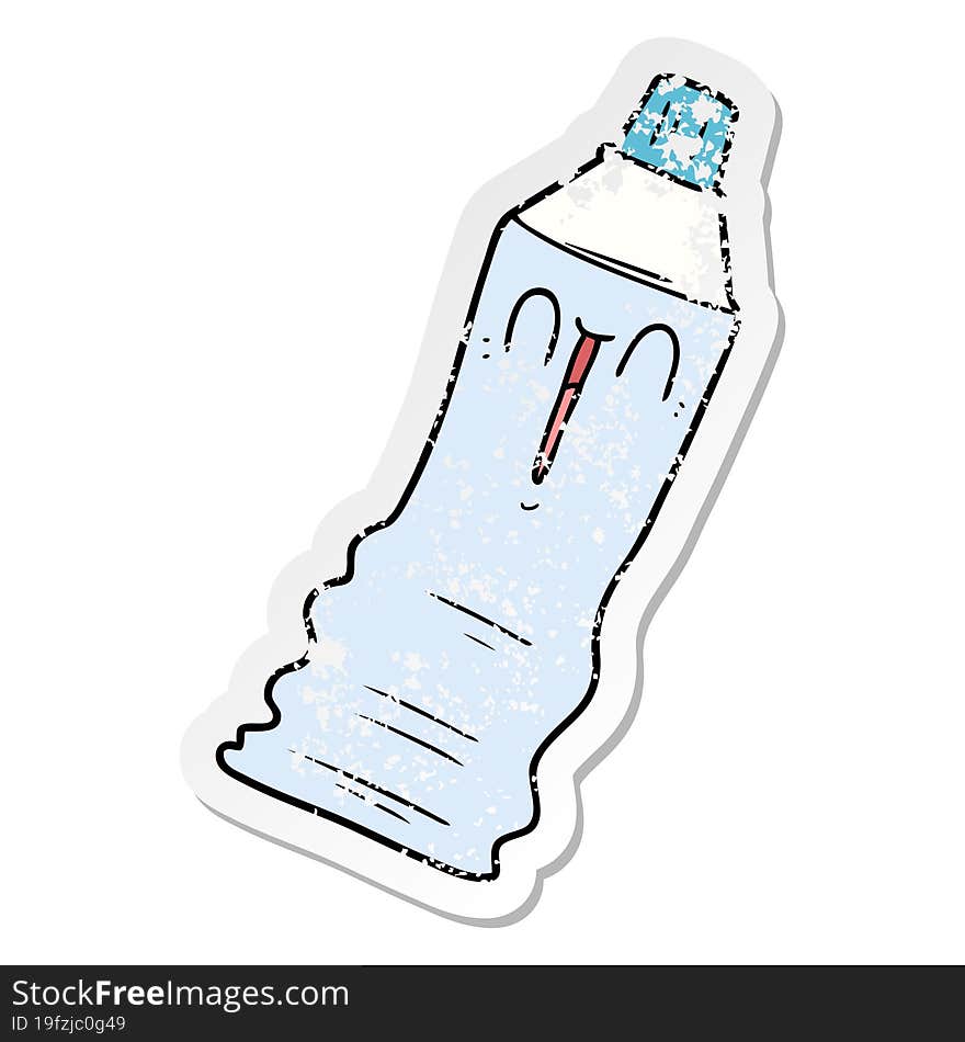 distressed sticker of a cartoon toothpaste tube