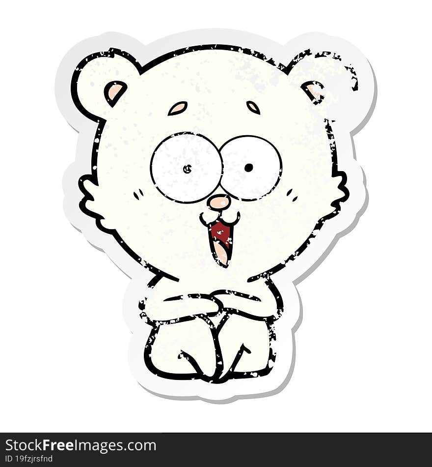 distressed sticker of a laughing teddy  bear cartoon