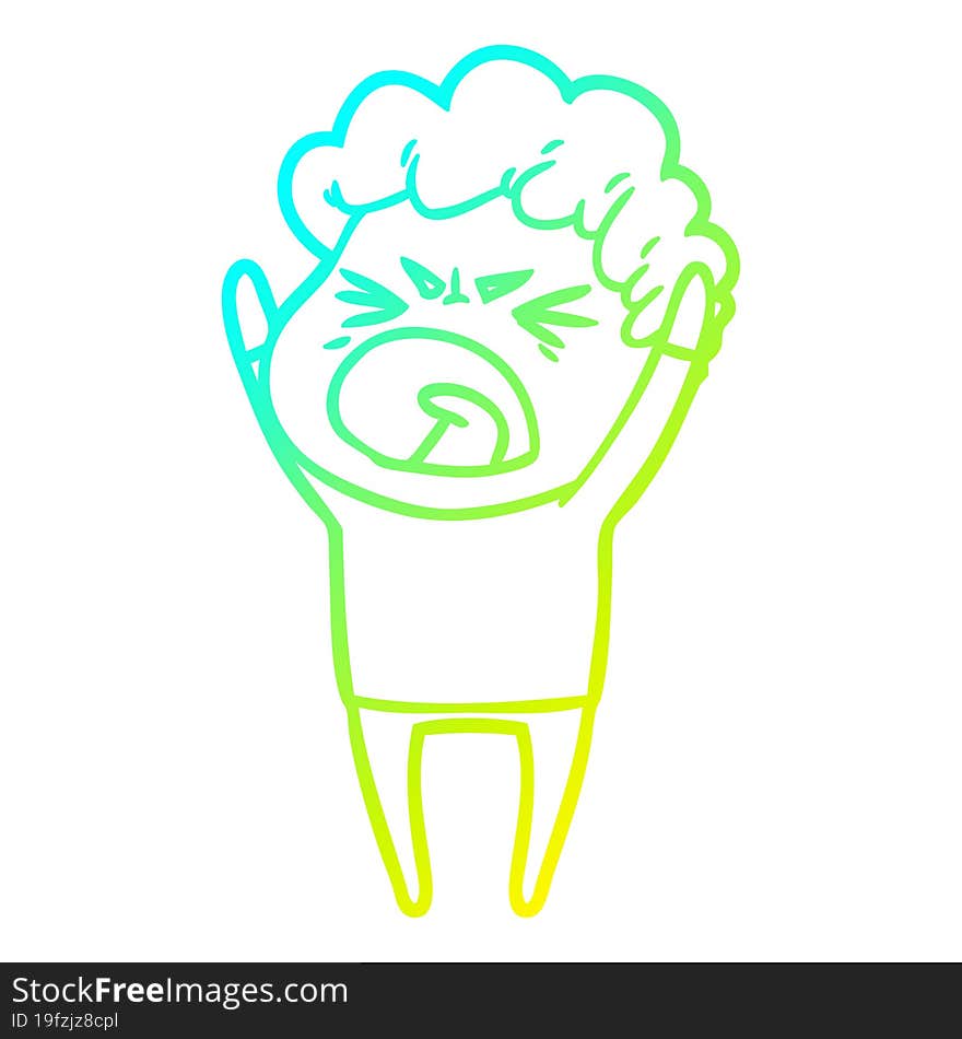 cold gradient line drawing cartoon furious man