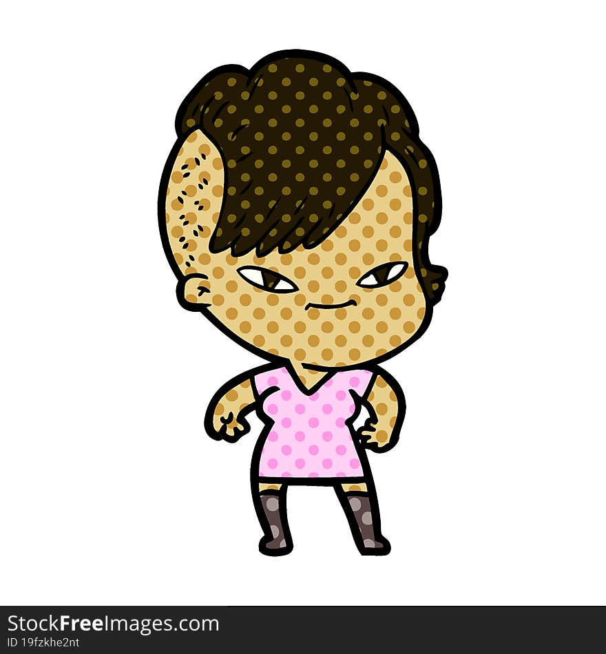 cute cartoon girl with hipster haircut. cute cartoon girl with hipster haircut