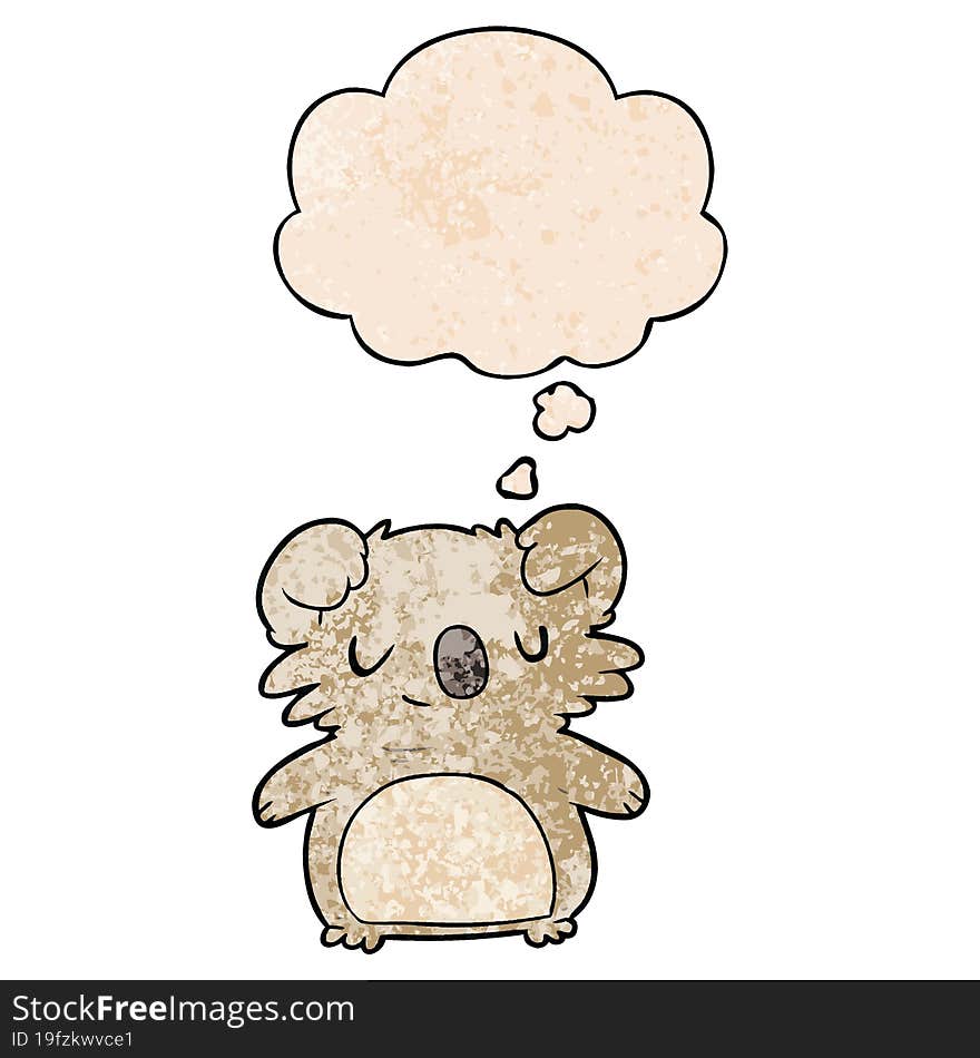 Cartoon Koala And Thought Bubble In Grunge Texture Pattern Style