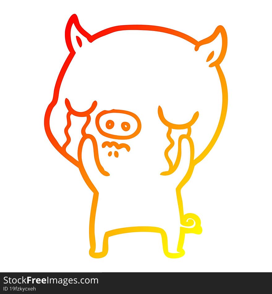 Warm Gradient Line Drawing Cartoon Pig Crying