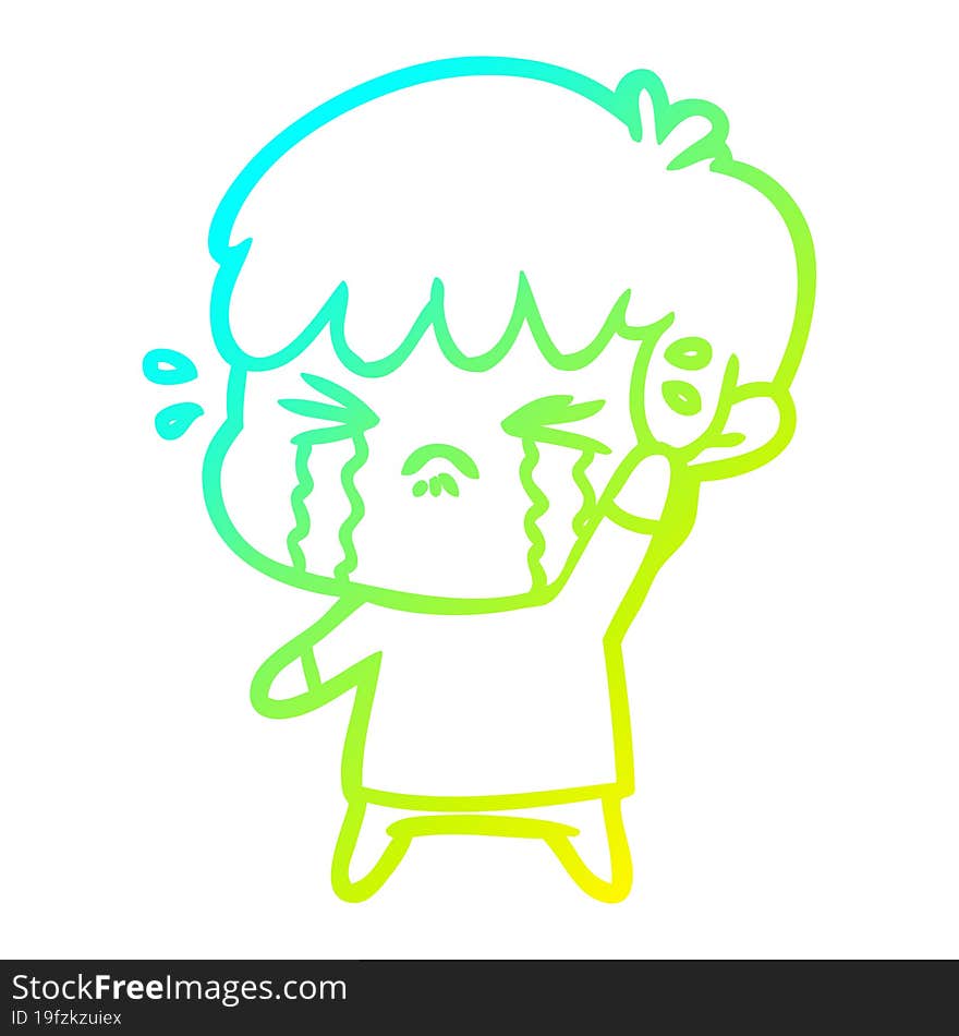 Cold Gradient Line Drawing Cartoon Boy Crying