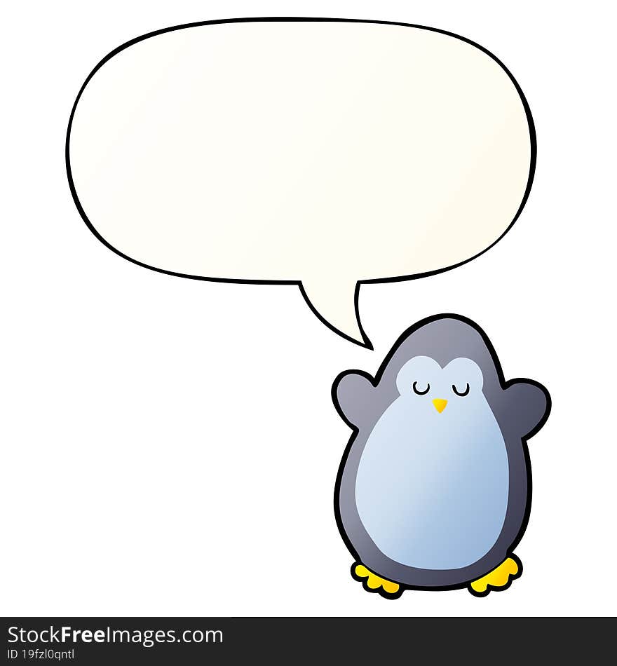 Cartoon Penguin And Speech Bubble In Smooth Gradient Style