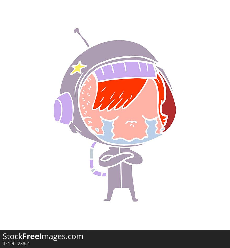 flat color style cartoon crying astronaut girl