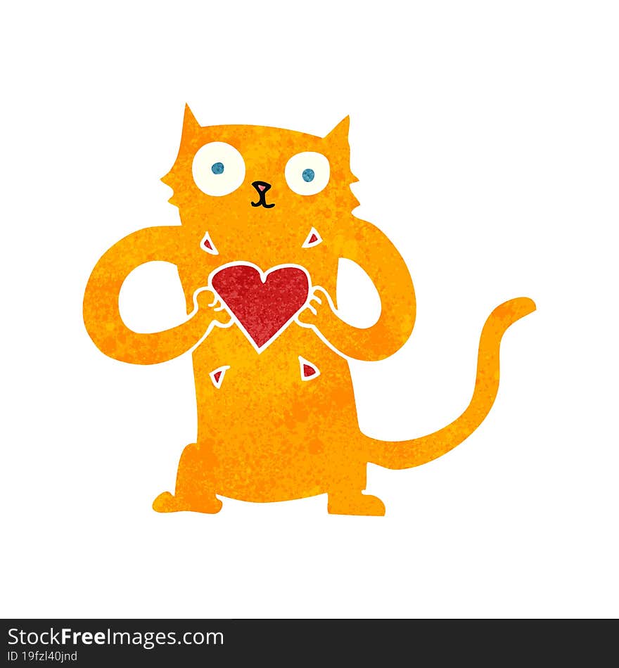 Retro Cartoon Cat With Love Heart