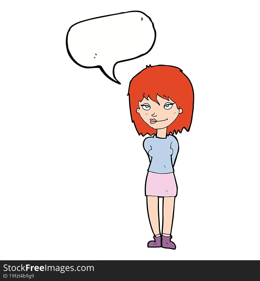 Cartoon Happy Woman With Speech Bubble