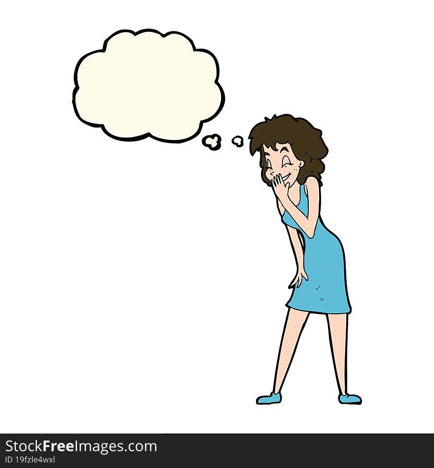 Cartoon Woman Laughing With Thought Bubble