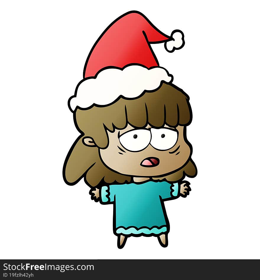 Gradient Cartoon Of A Tired Woman Wearing Santa Hat