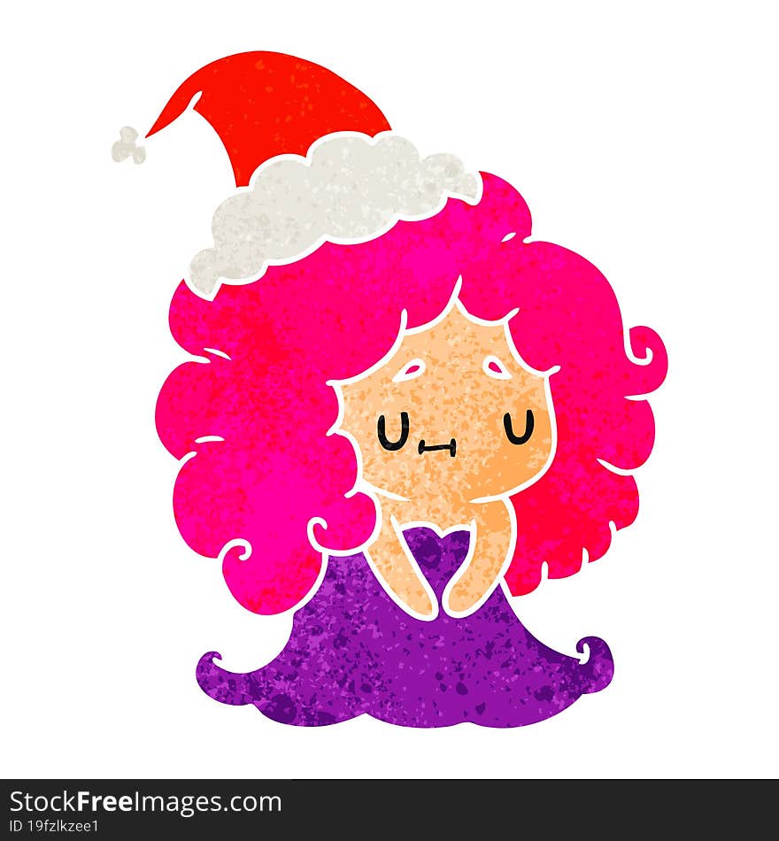 christmas retro cartoon of kawaii girl