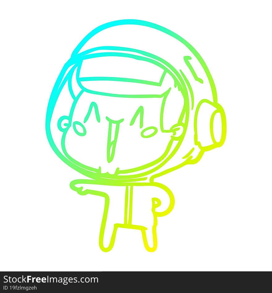 cold gradient line drawing happy cartoon astronaut pointing