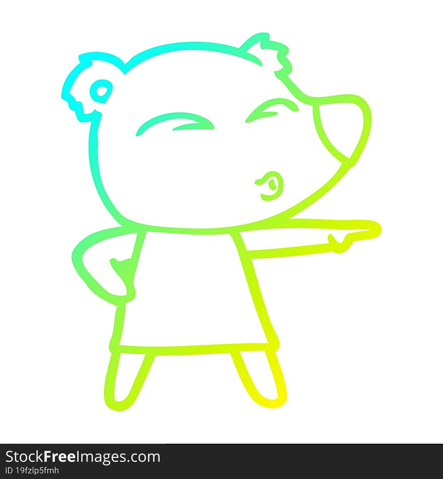 cold gradient line drawing of a cartoon whistling bear in dress