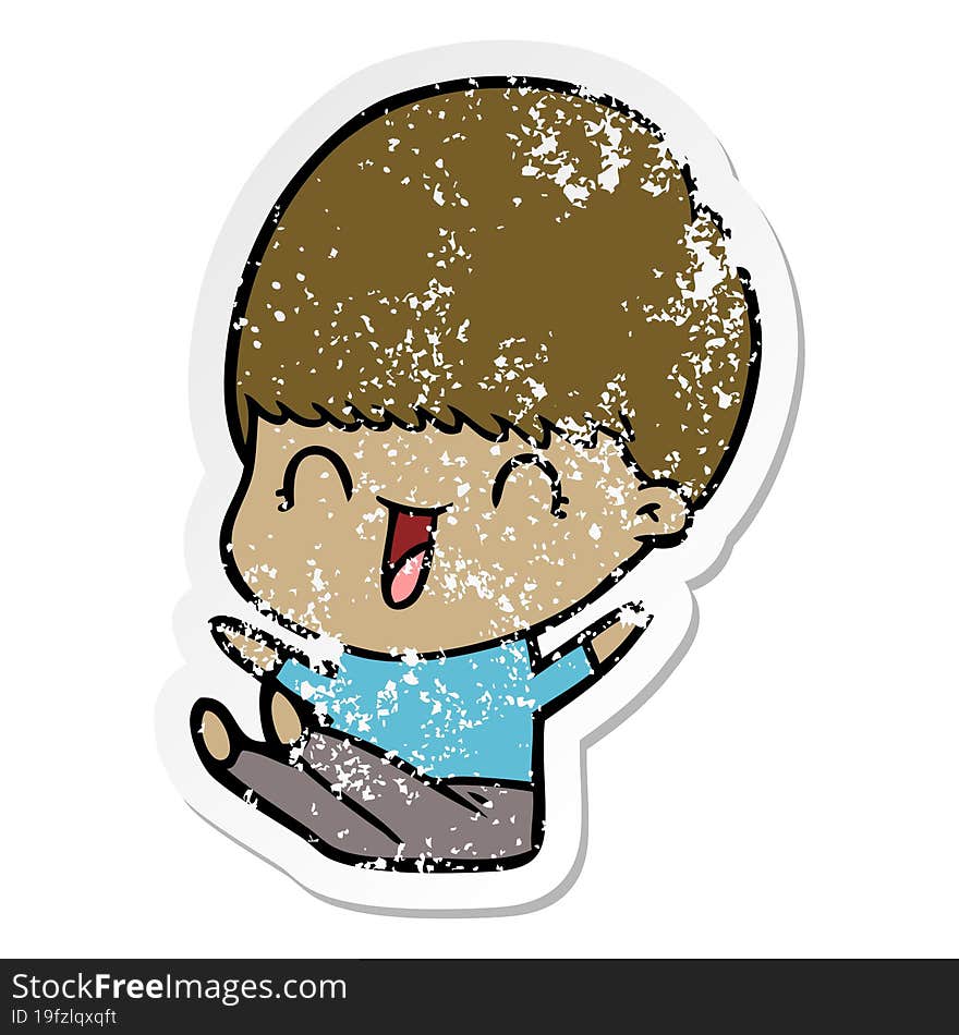 distressed sticker of a happy cartoon boy