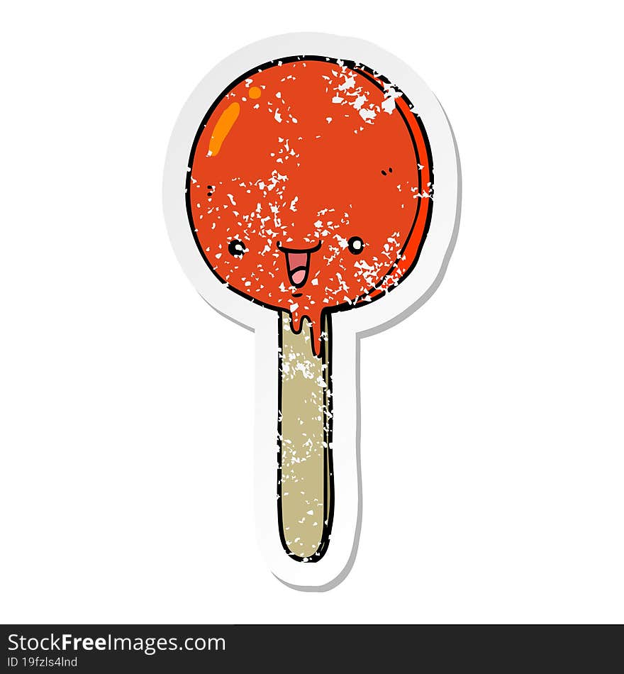 Distressed Sticker Of A Cartoon Candy Lollipop