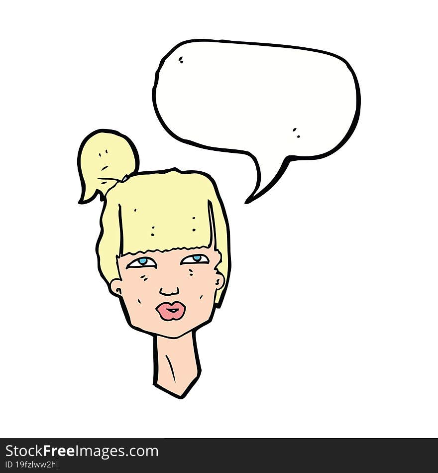 cartoon female head with speech bubble