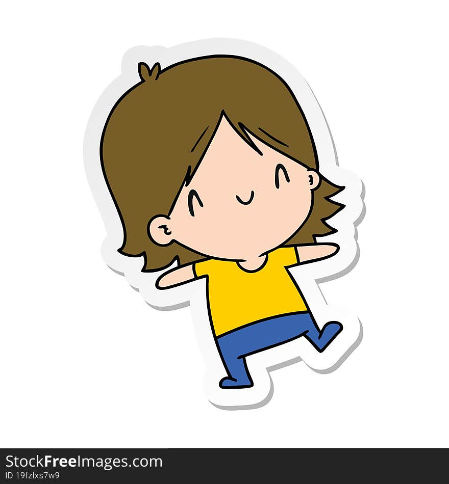 sticker cartoon illustration of a cute kawaii girl. sticker cartoon illustration of a cute kawaii girl