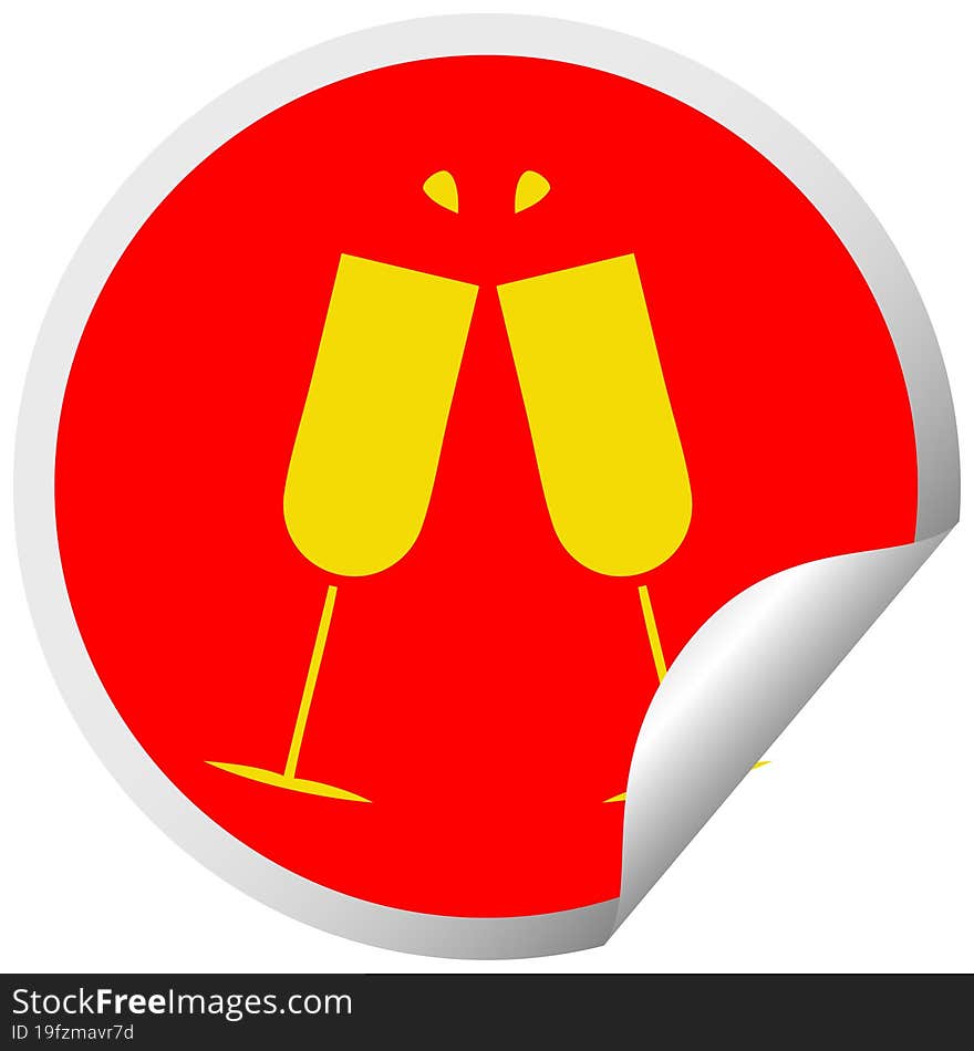 circular peeling sticker cartoon of a clinking champagne flutes