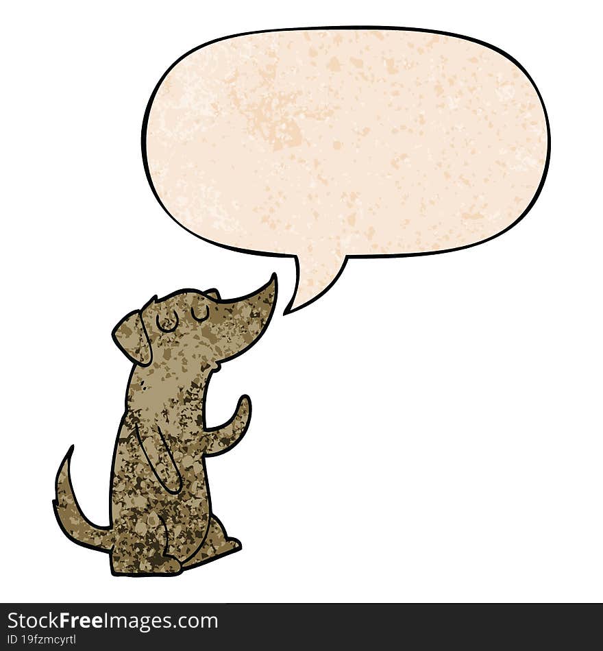 cartoon dog and speech bubble in retro texture style