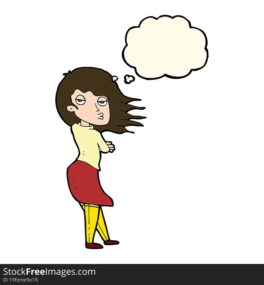 Cartoon Woman Making Photo Face With Thought Bubble