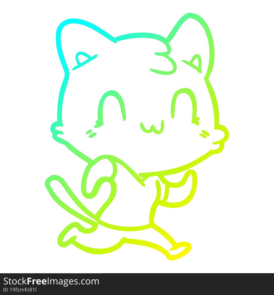 cold gradient line drawing cartoon happy cat running