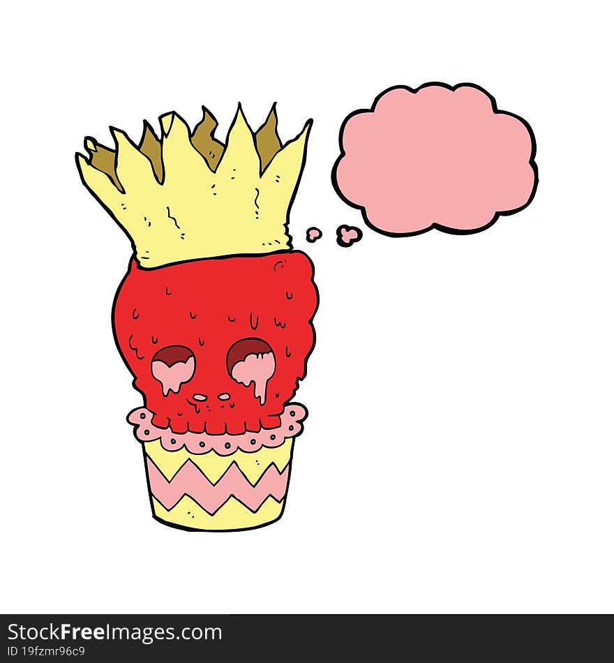 Spooky Skull Cupcake Cartoon With Thought Bubble