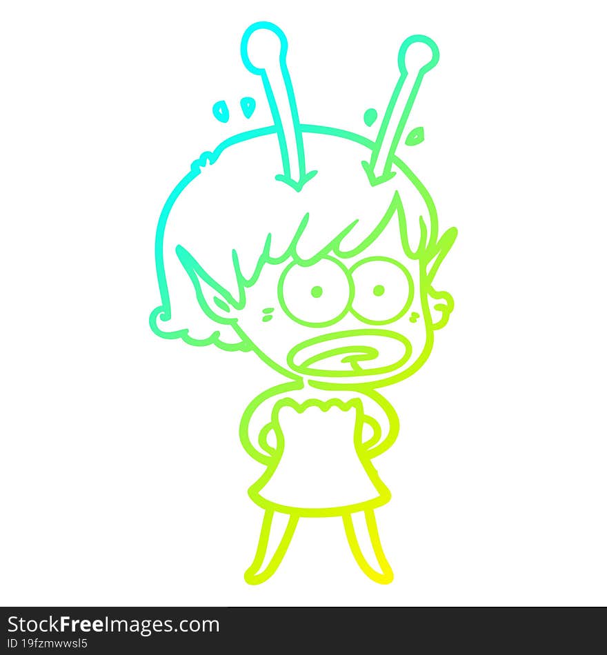 cold gradient line drawing cartoon shocked alien girl