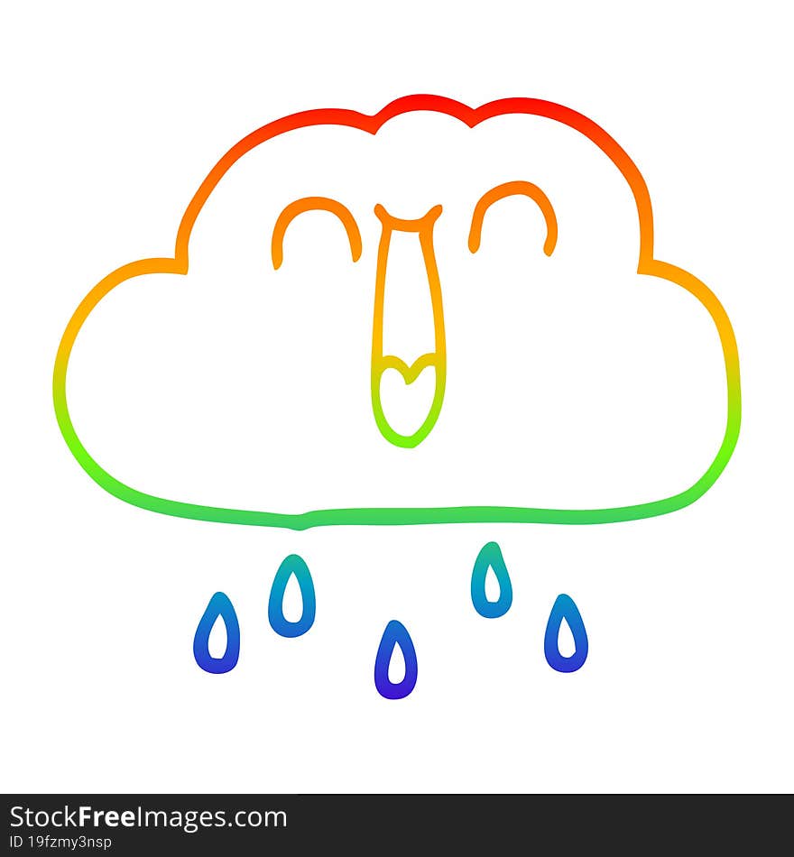 rainbow gradient line drawing happy cartoon rain cloud