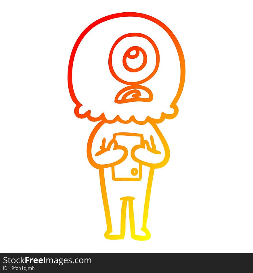 warm gradient line drawing cartoon cyclops alien spaceman