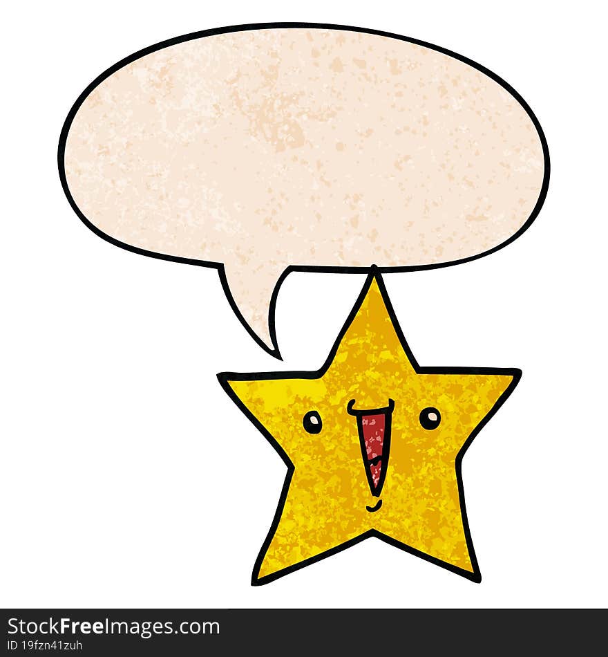 cartoon star and speech bubble in retro texture style