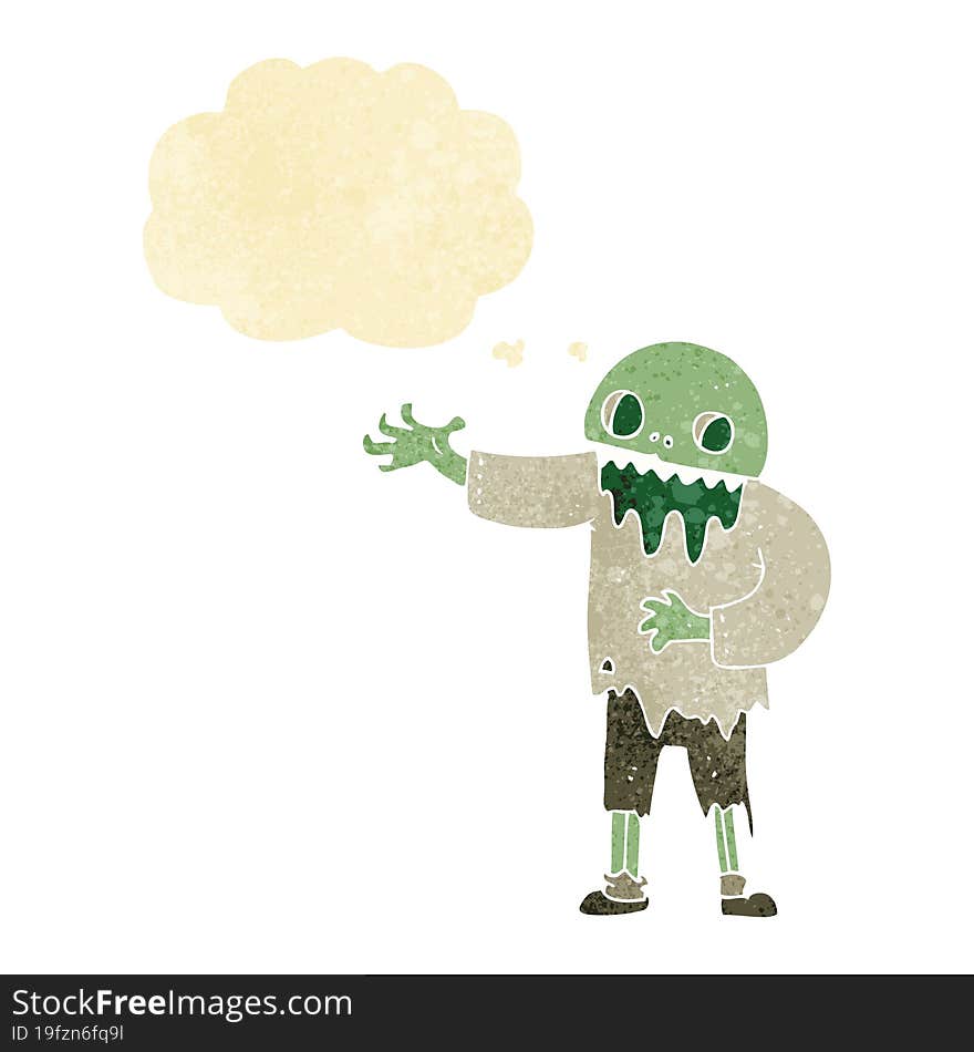 cartoon spooky zombie with thought bubble