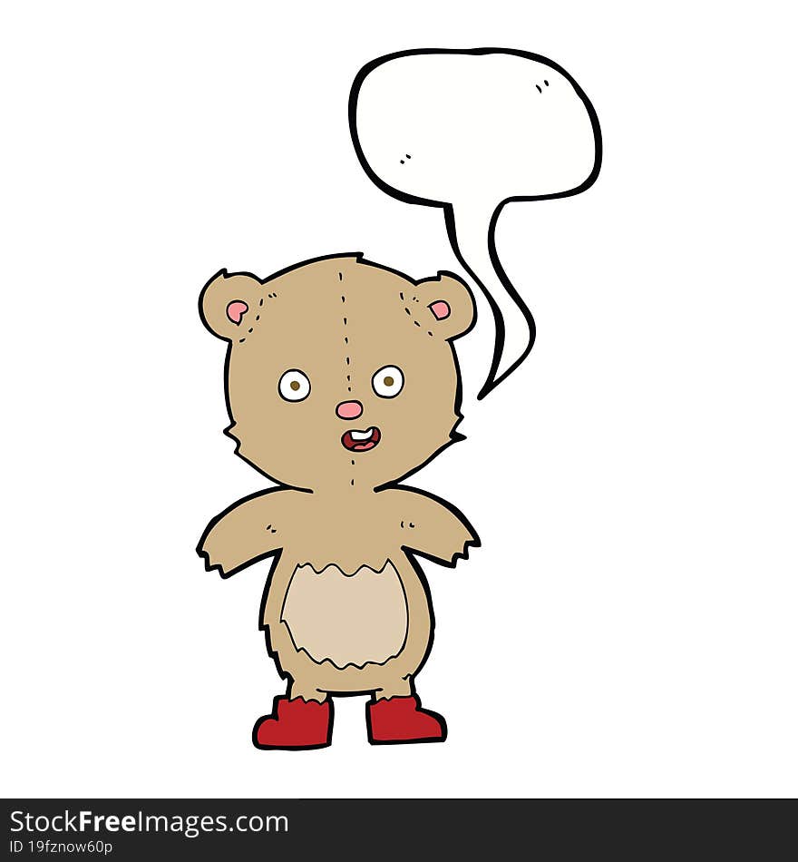 Cartoon Happy Teddy Bear In Boots With Speech Bubble