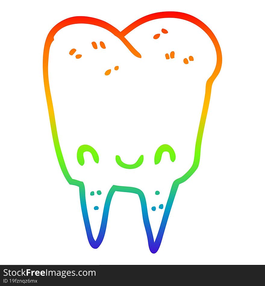 rainbow gradient line drawing cartoon tooth