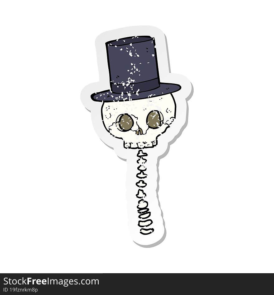 retro distressed sticker of a cartoon spooky skull in top hat