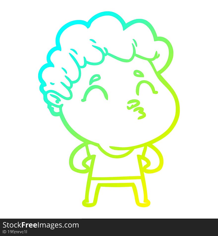 cold gradient line drawing cartoon man pouting