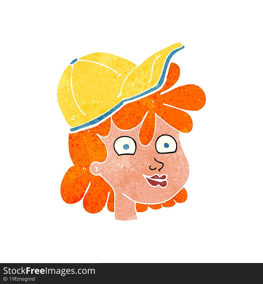 freehand retro cartoon woman wearing cap. freehand retro cartoon woman wearing cap