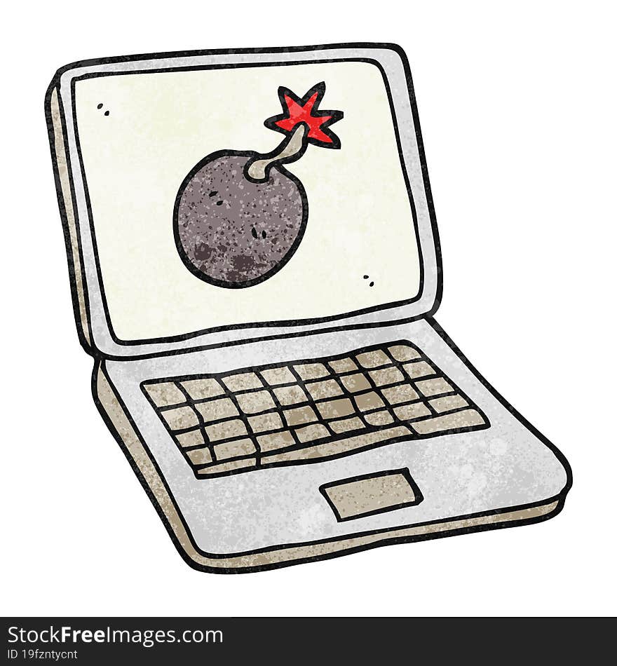 freehand textured cartoon laptop computer with error screen