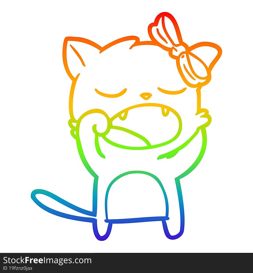 Rainbow Gradient Line Drawing Cartoon Yawning Cat