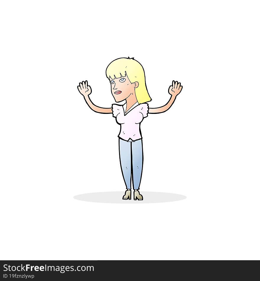 cartoon woman throwing hands in air