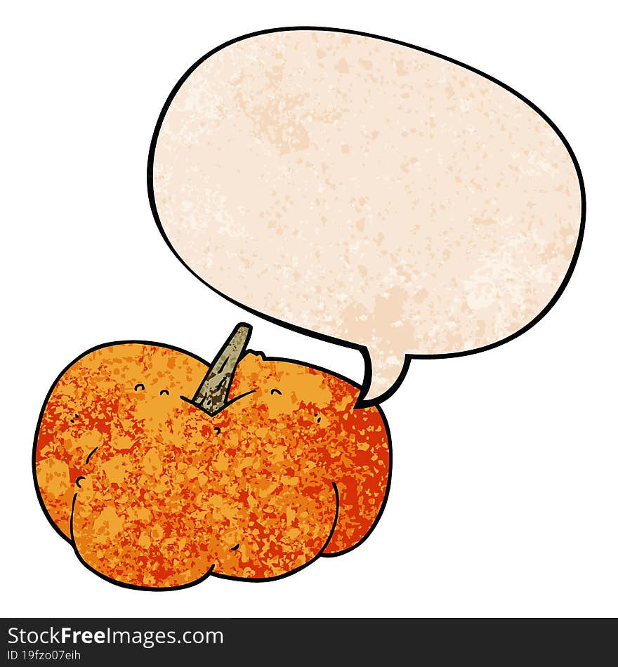 Cartoon Pumpkin Squash And Speech Bubble In Retro Texture Style