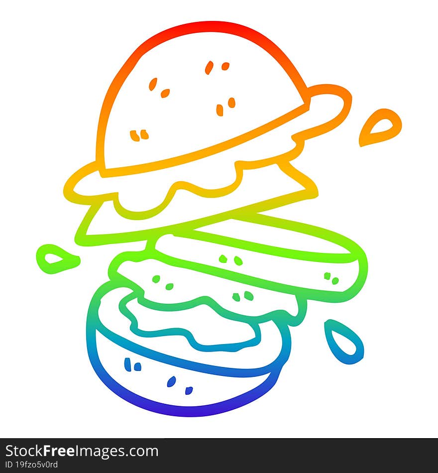 rainbow gradient line drawing cartoon burger