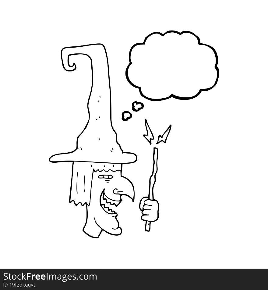 freehand drawn thought bubble cartoon laughing witch