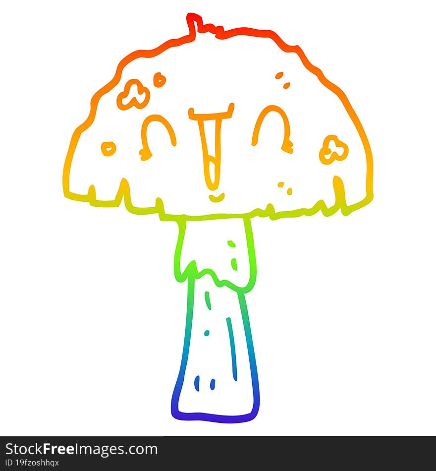 rainbow gradient line drawing cartoon mushroom