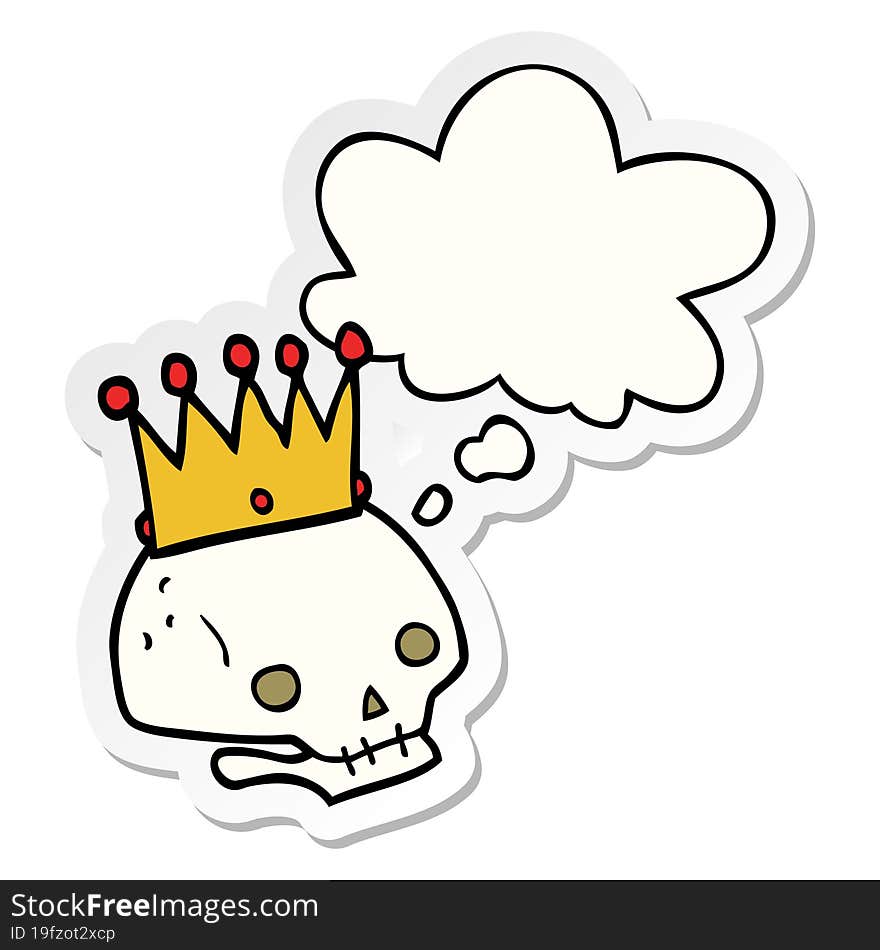 cartoon skull with crown and thought bubble as a printed sticker