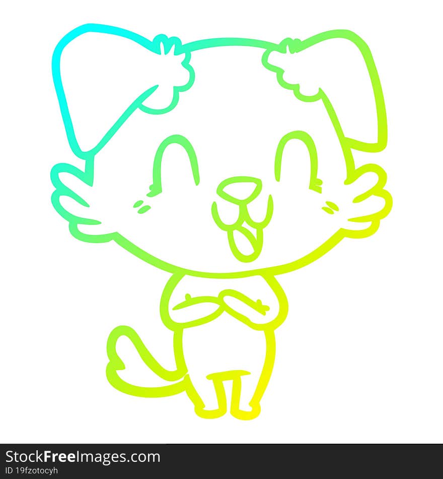 cold gradient line drawing laughing cartoon dog