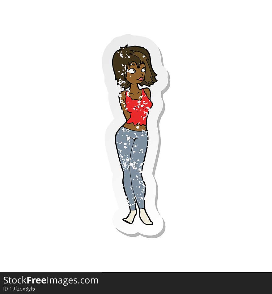 Retro Distressed Sticker Of A Cartoon Attractive Girl