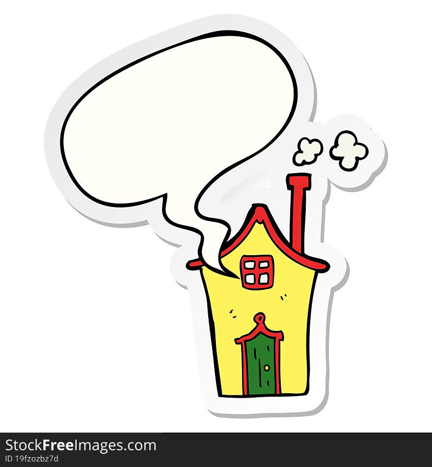 cartoon house with speech bubble sticker. cartoon house with speech bubble sticker