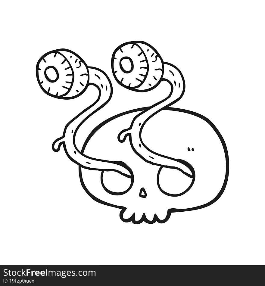 gross freehand drawn black and white cartoon skull with eyeballs. gross freehand drawn black and white cartoon skull with eyeballs