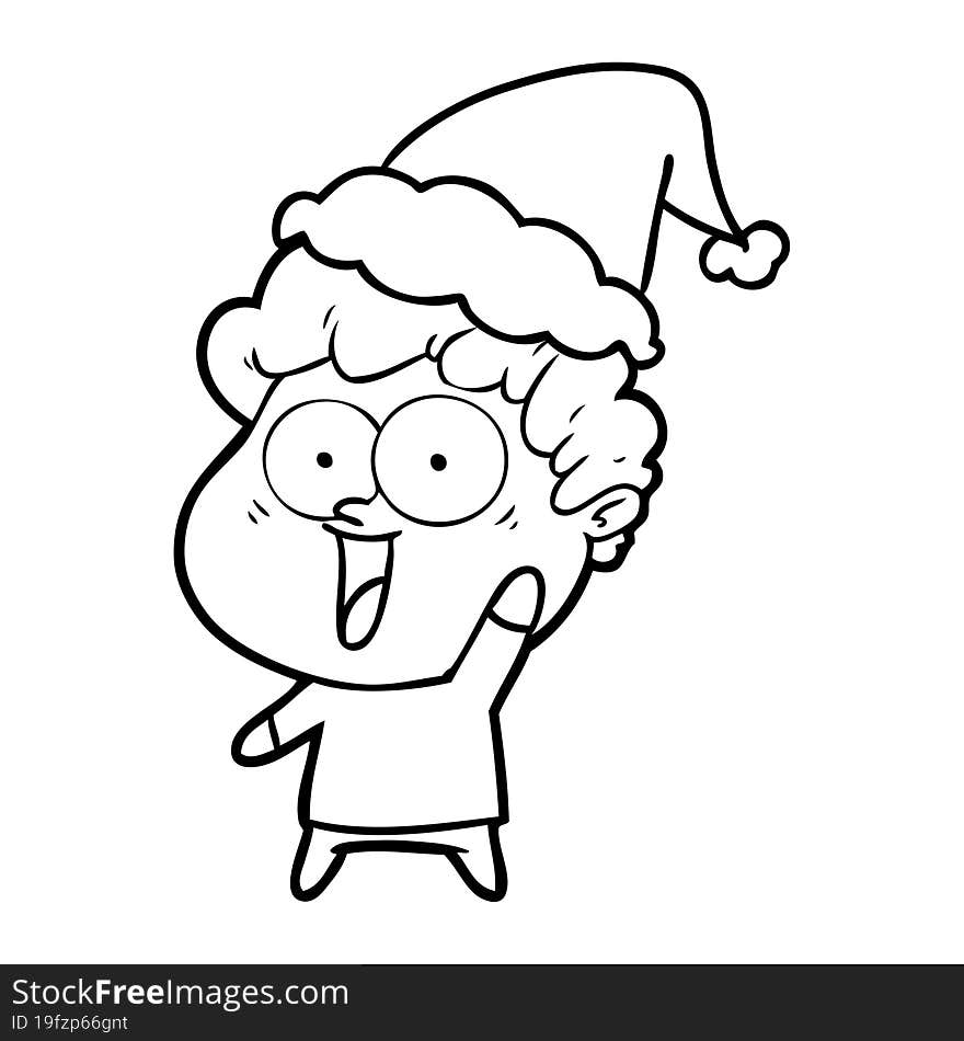 line drawing of a happy man wearing santa hat